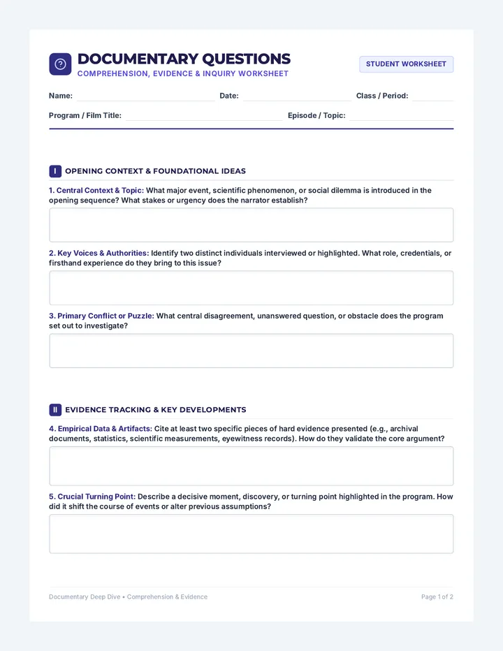 Documentary Question Worksheet
