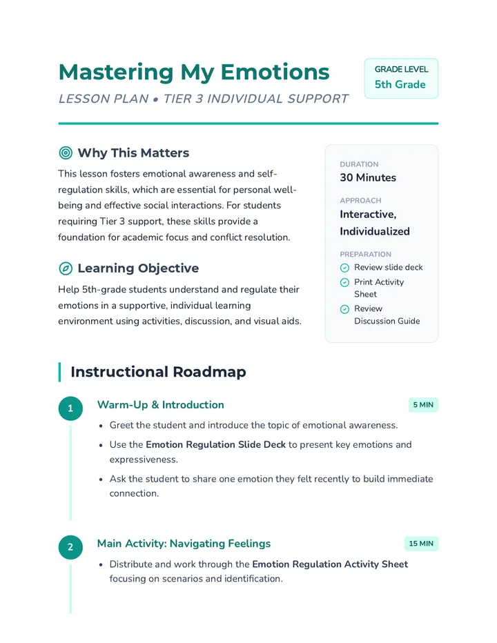 Mastering My Emotions Lesson Plan