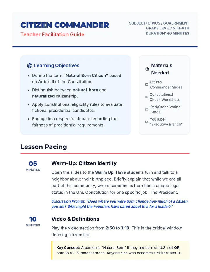 Citizen Commander Teacher Guide