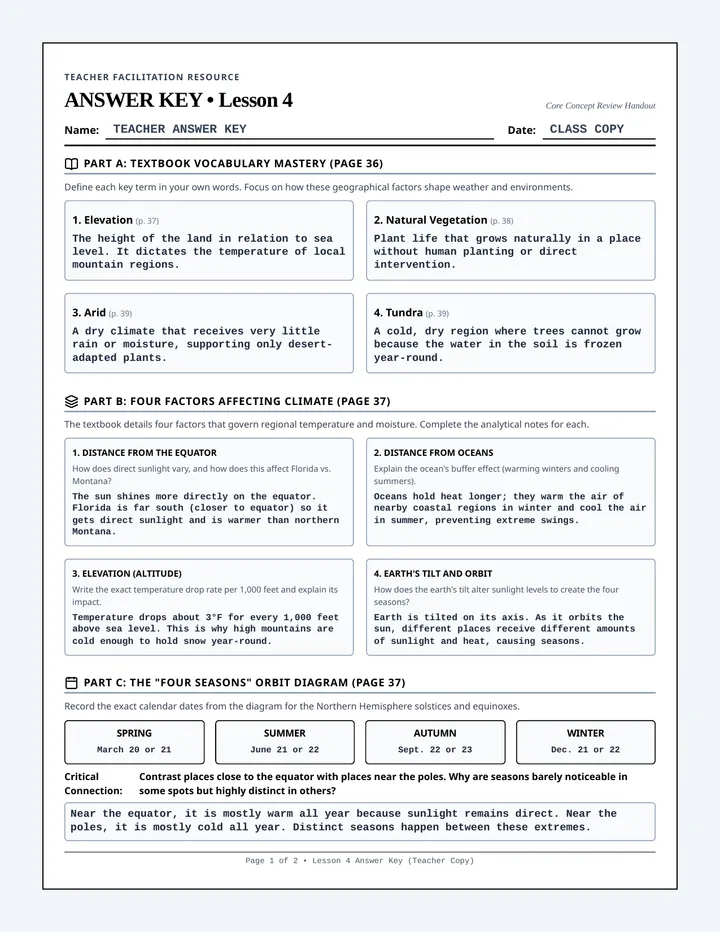 Climate Vegetation Organizer Answer Key