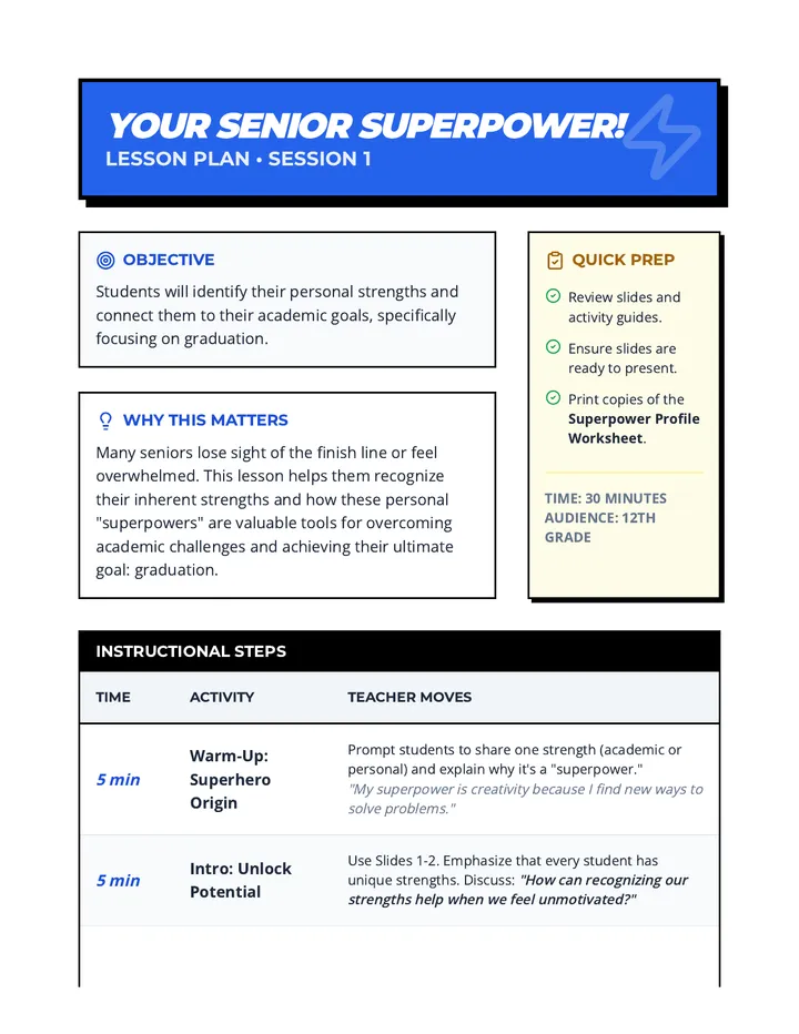 Senior Superpower Lesson Plan