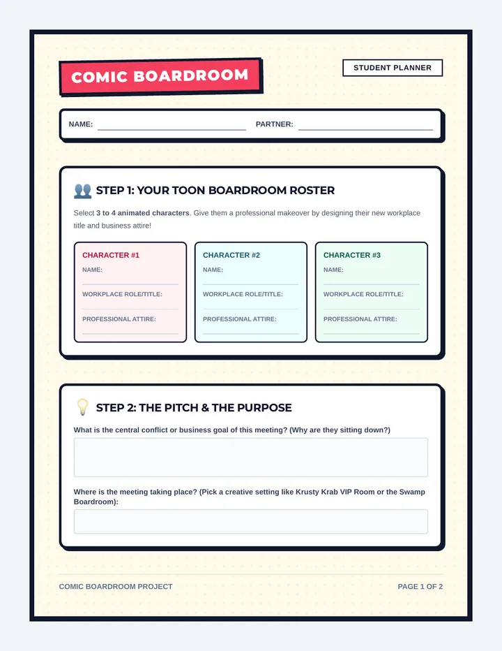 Comic Boardroom Worksheet
