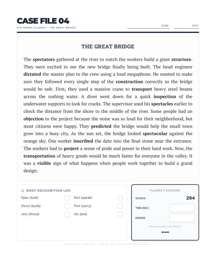 Great Bridge Fluency Passage
