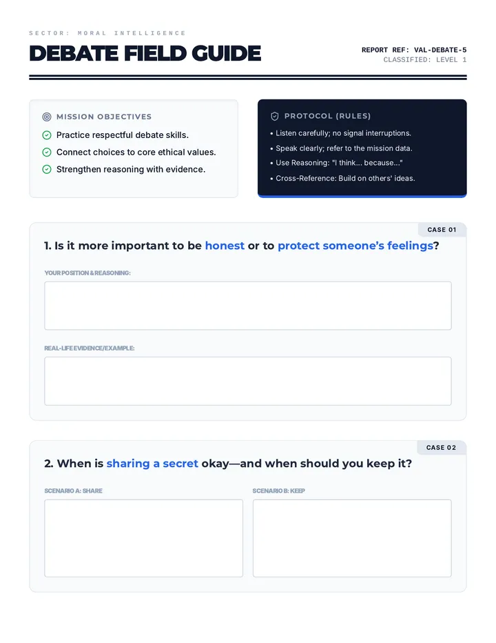 Value-Based Debate Prompts Activity