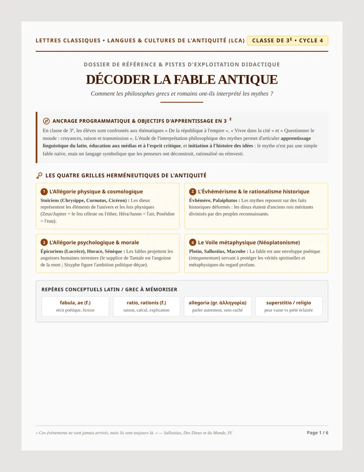 Mythes Philosophiques Guide Pédagogique