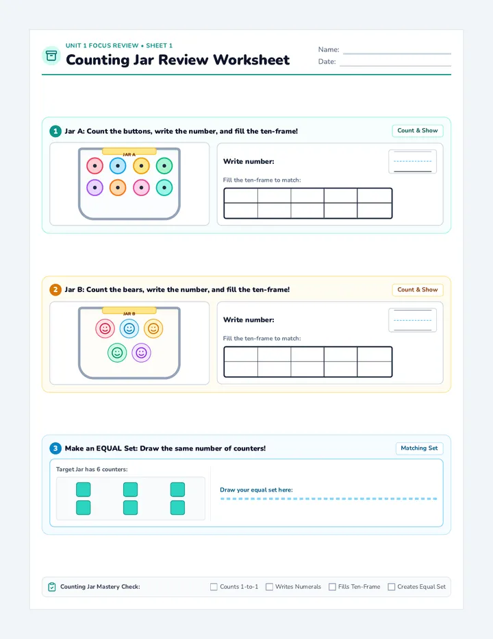 Counting Jar Review Worksheet