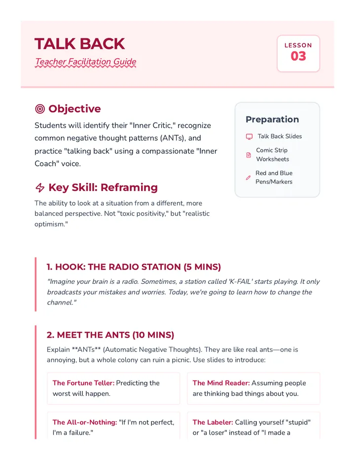 Talk Back Teacher Guide