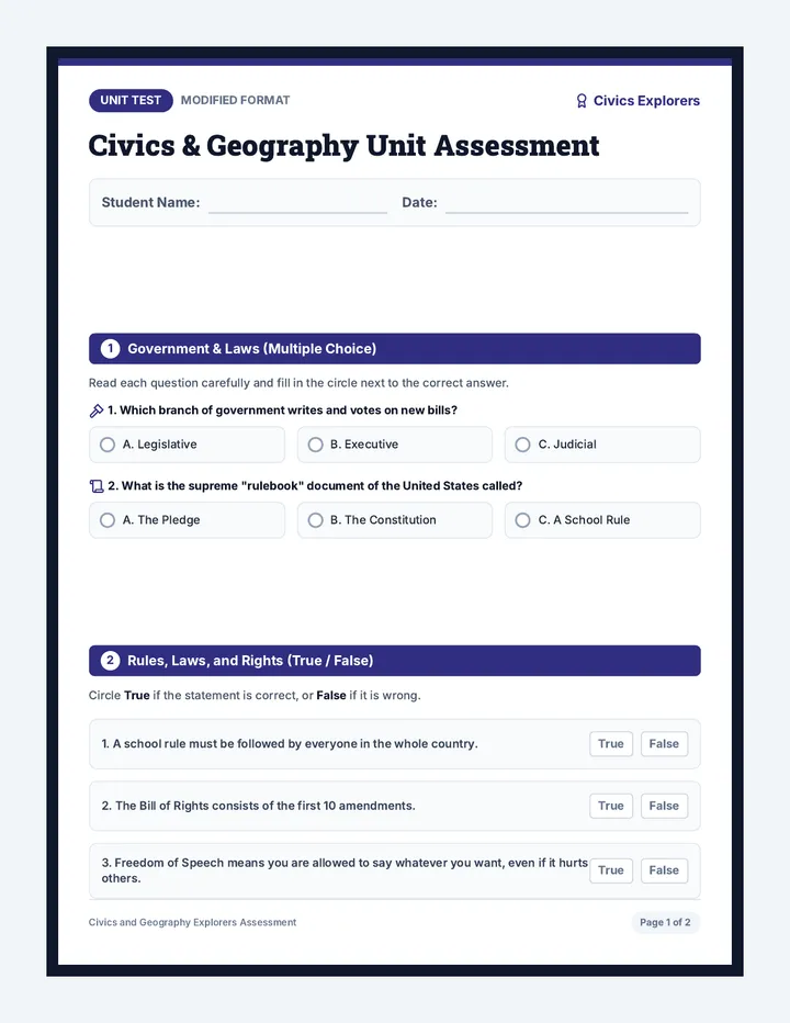 Civics and Geography Assessment