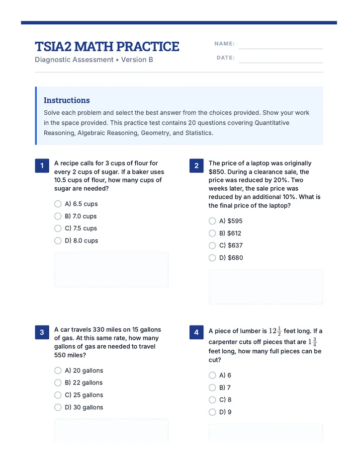 TSIA2 Math Practice Test