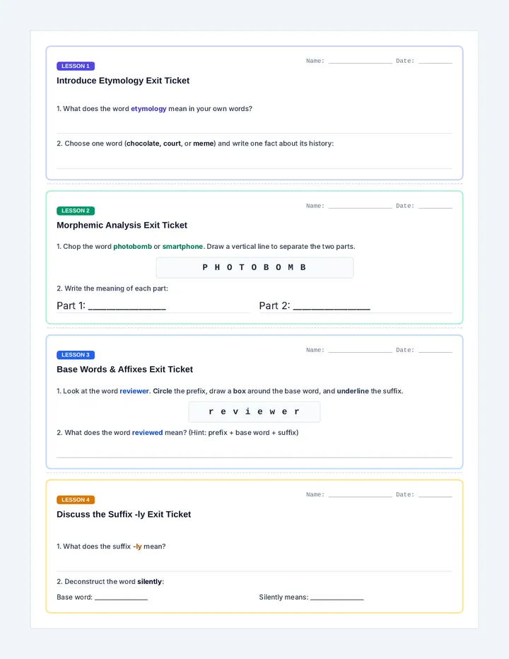 Morpheme Mastery Exit Tickets Handout