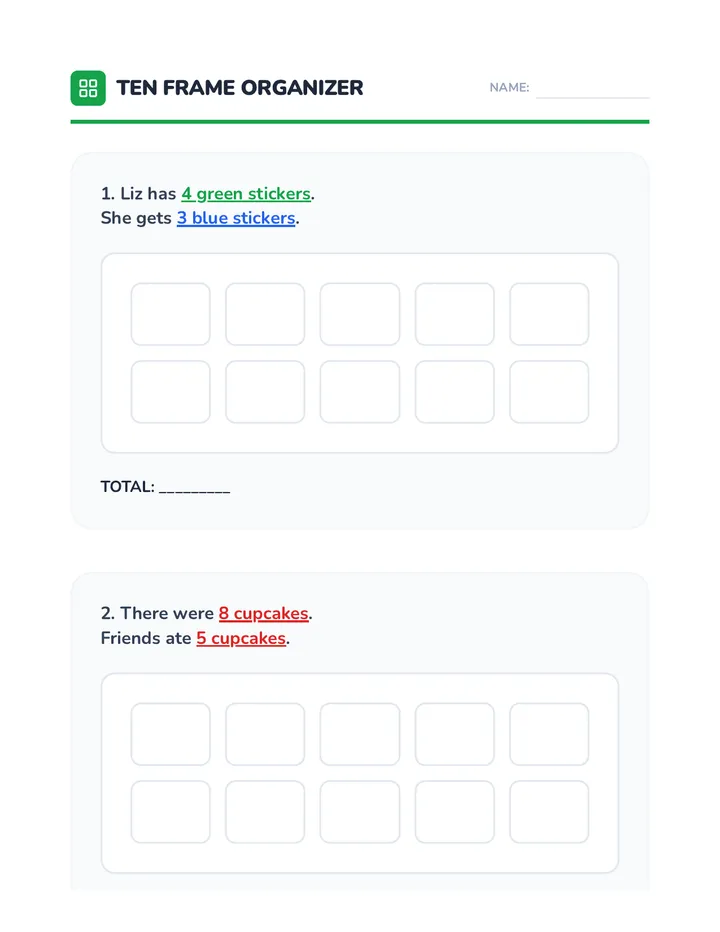 Ten Frame Practice Sheet