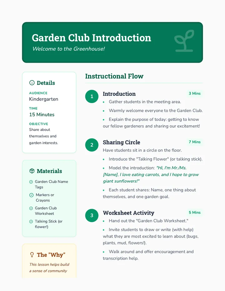 Garden Club Teacher Guide