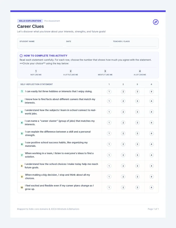 Career Clues Pretest