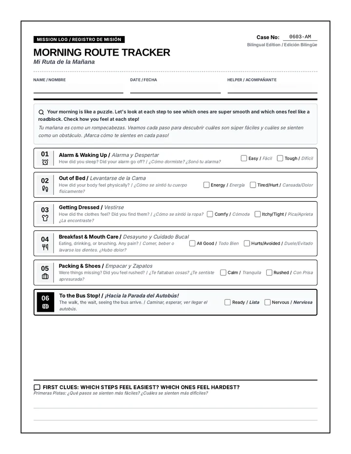 Morning Route Tracker Worksheet