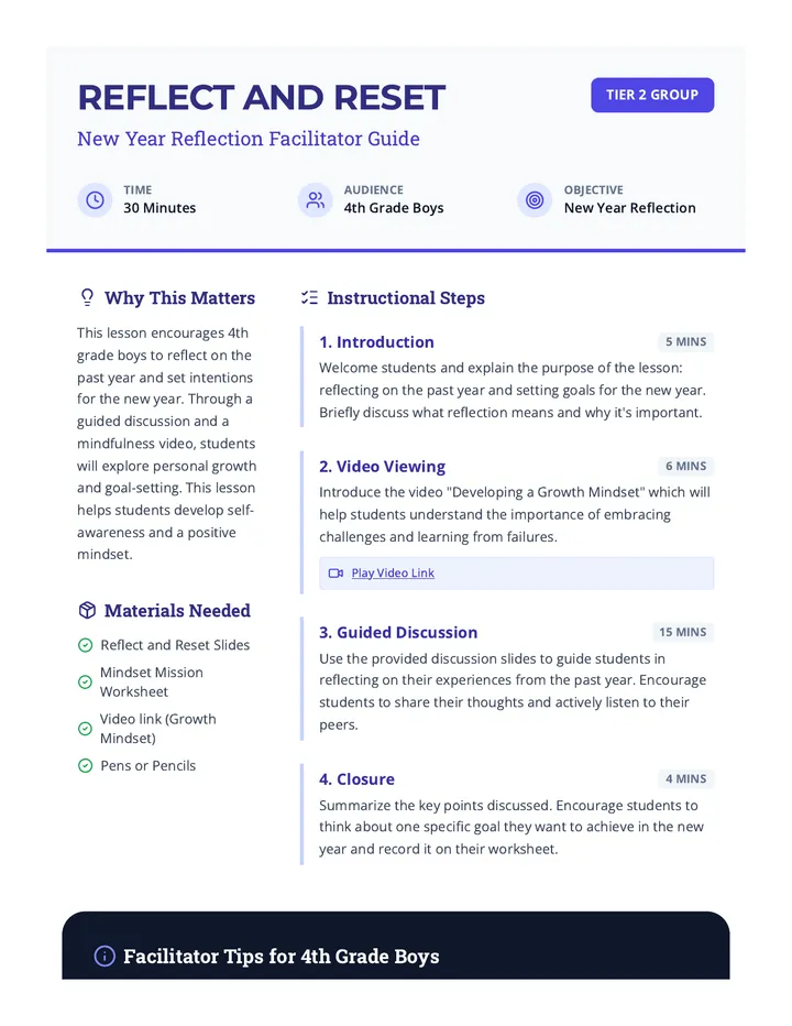 Reflect and Reset Lesson Plan