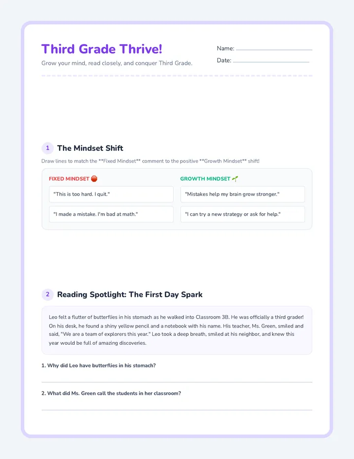Third Grade Thrive Sheet