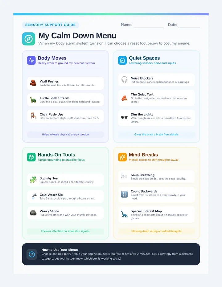 Calm Down Choice Board