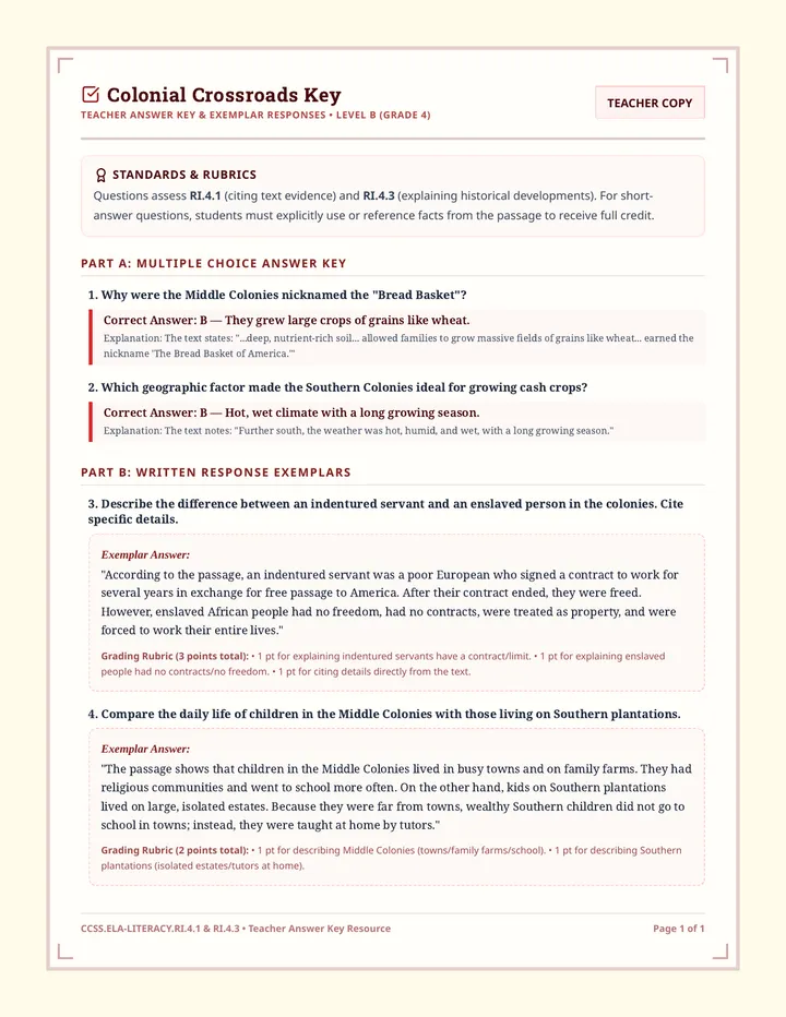 Colonial Crossroads Answer Key