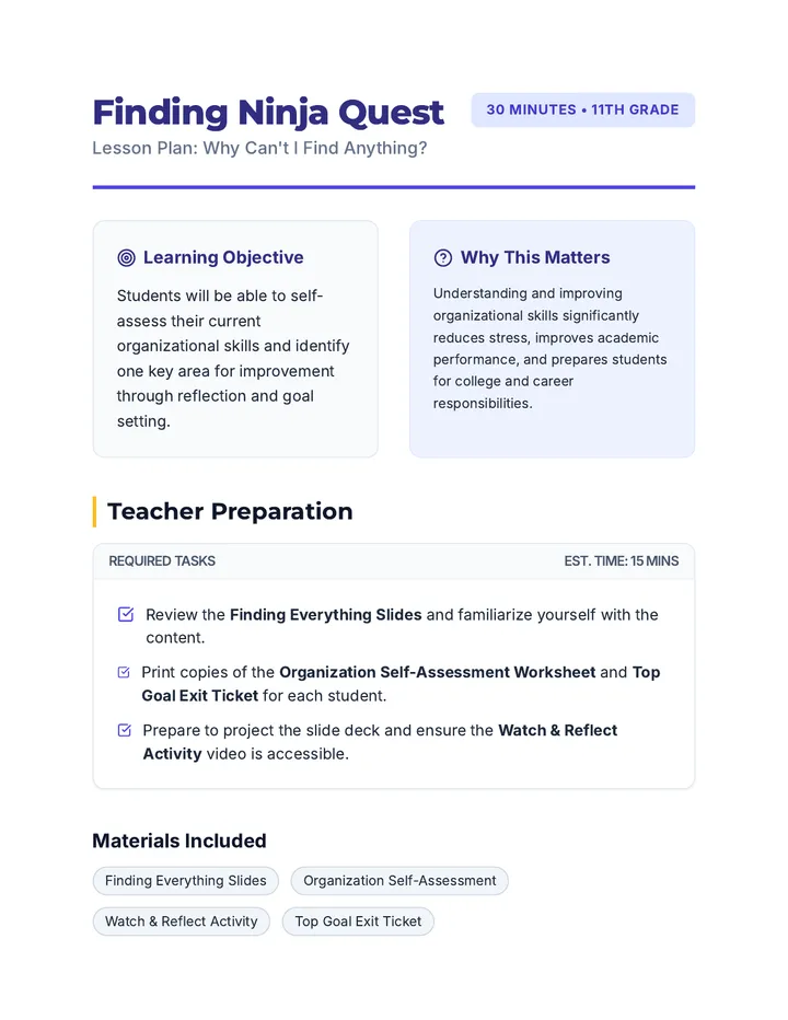 Finding Ninja Lesson Plan