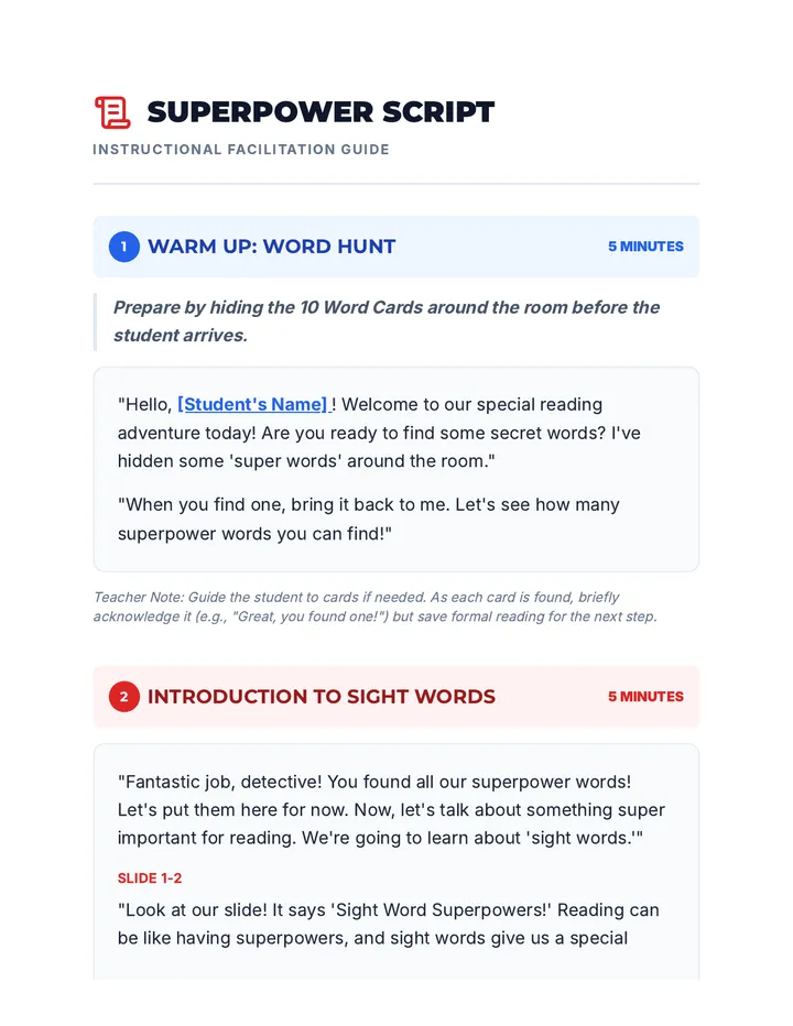 Sight Word Superpowers Script