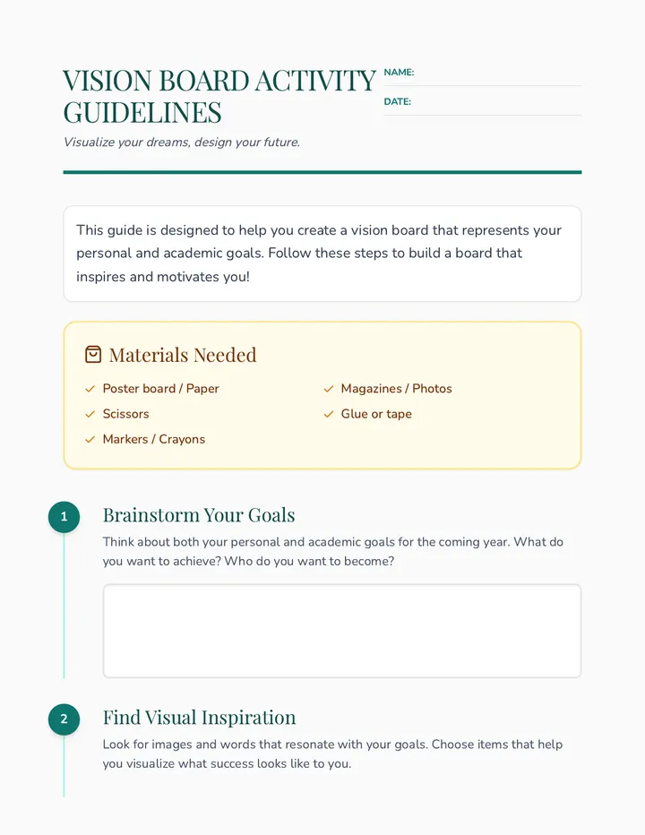 Vision Board Activity Guidelines Handout