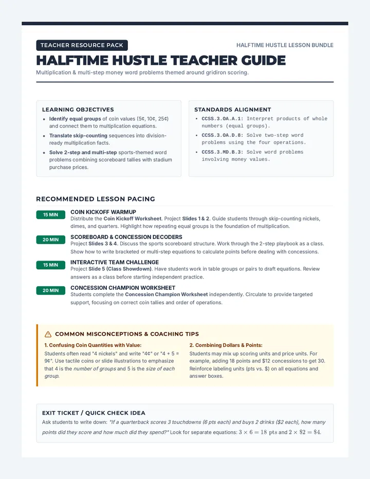 Halftime Hustle Teacher Guide