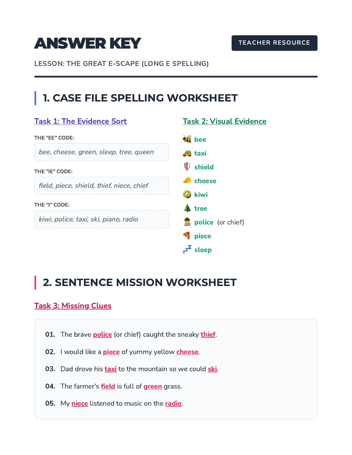 Long E Answer Key