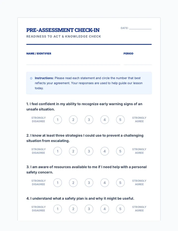 Pre Assessment Warm Up Likert Check-In