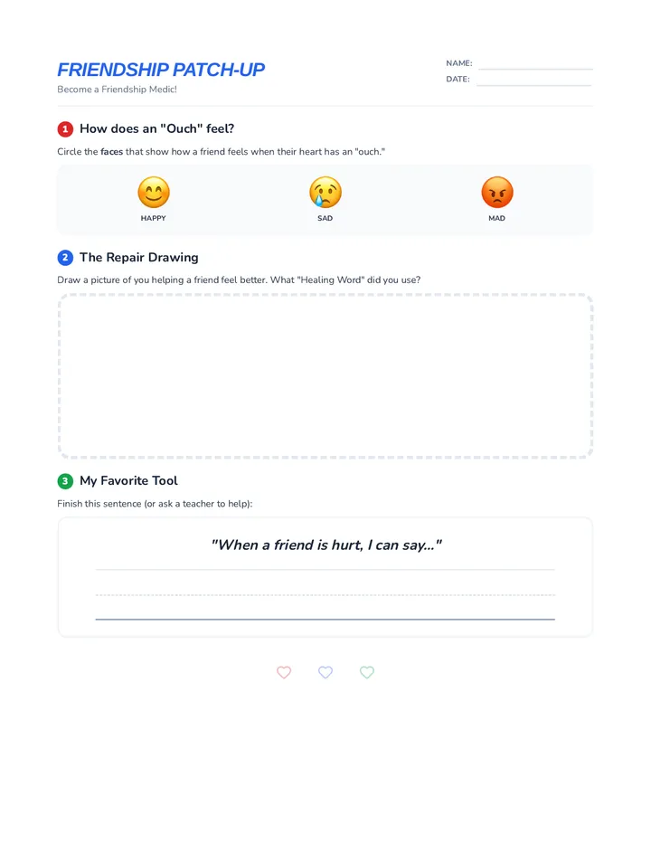 Friendship Patch Up Worksheet