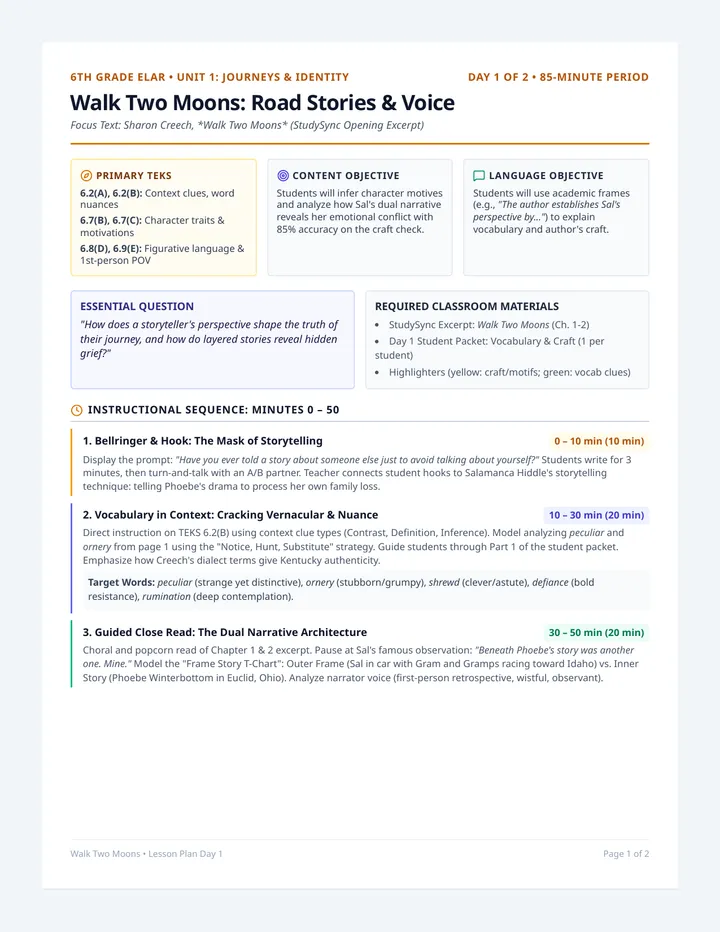 Road Stories Lesson Plan