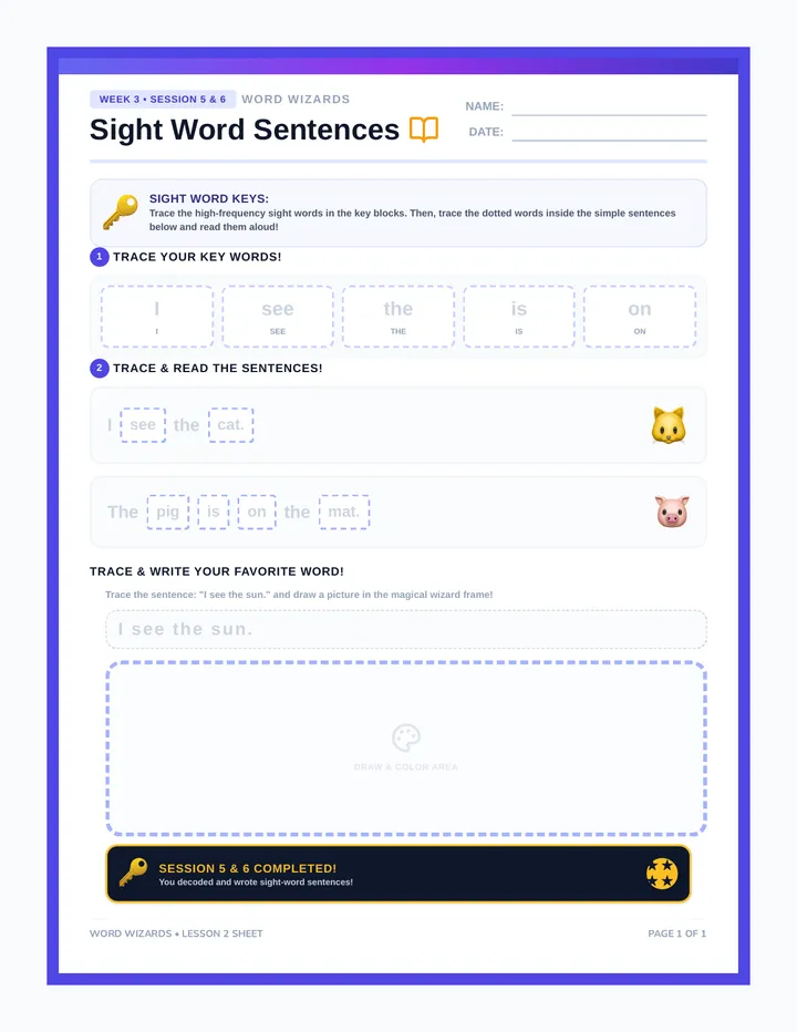 Sight Word Sentences Worksheet