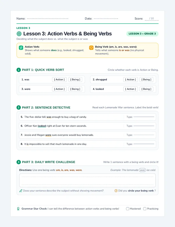 Verb Detectives Practice Worksheet