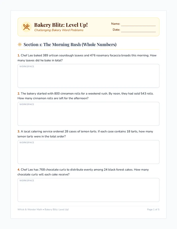 Bakery Blitz Level Up Worksheet