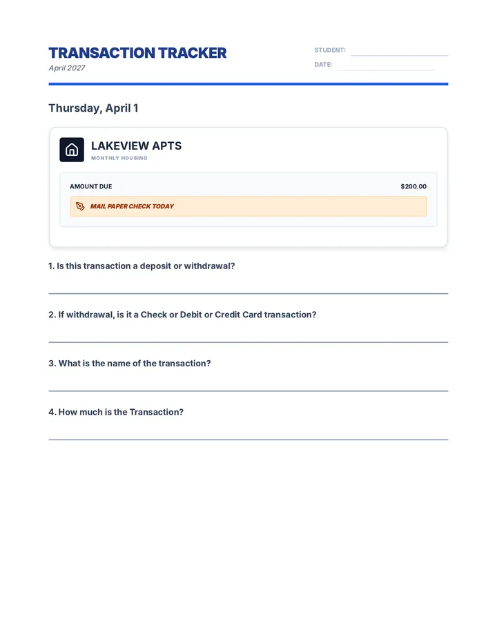 April Transaction Tracker Worksheet Complete Final