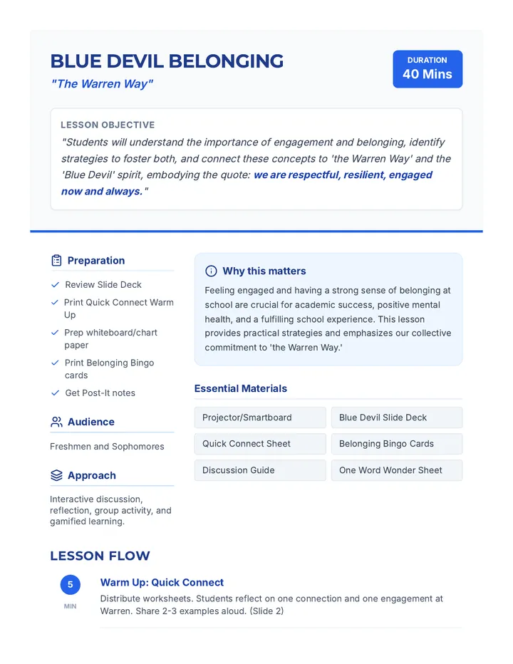 Blue Devil Belonging Lesson Plan