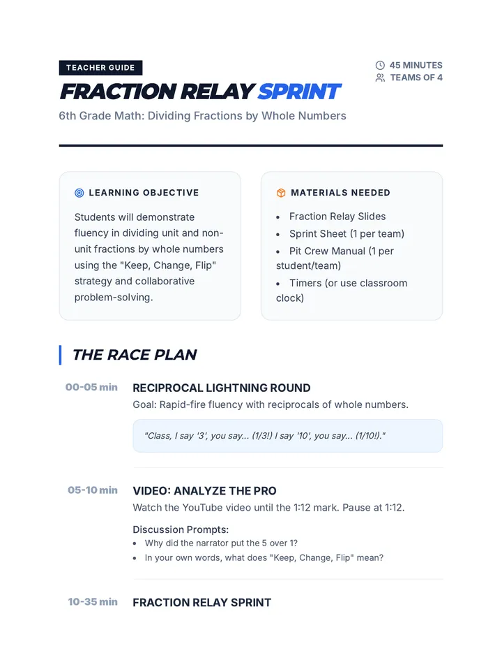 Fraction Relay Teacher Guide