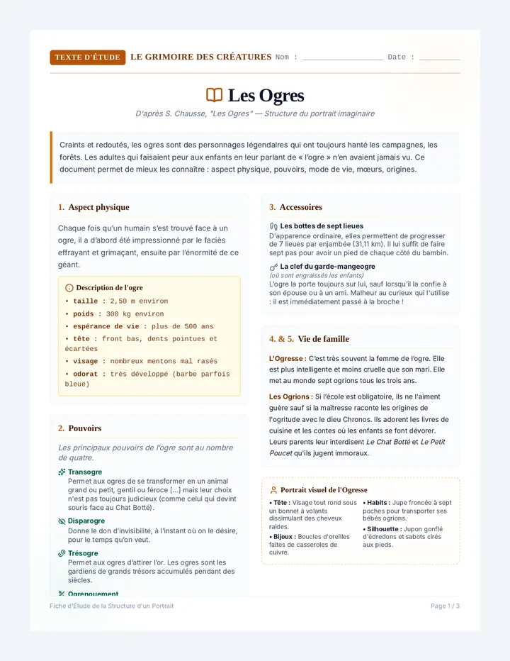 Portrait de l Ogre Fiche de Lecture et d Analyse
