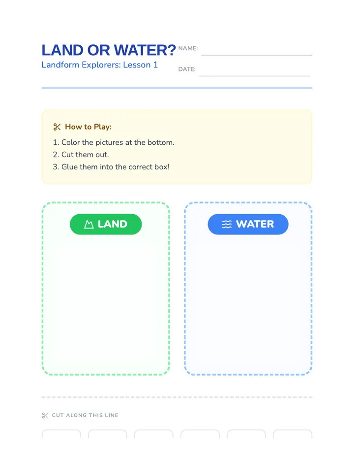 Land and Water Sort Worksheet