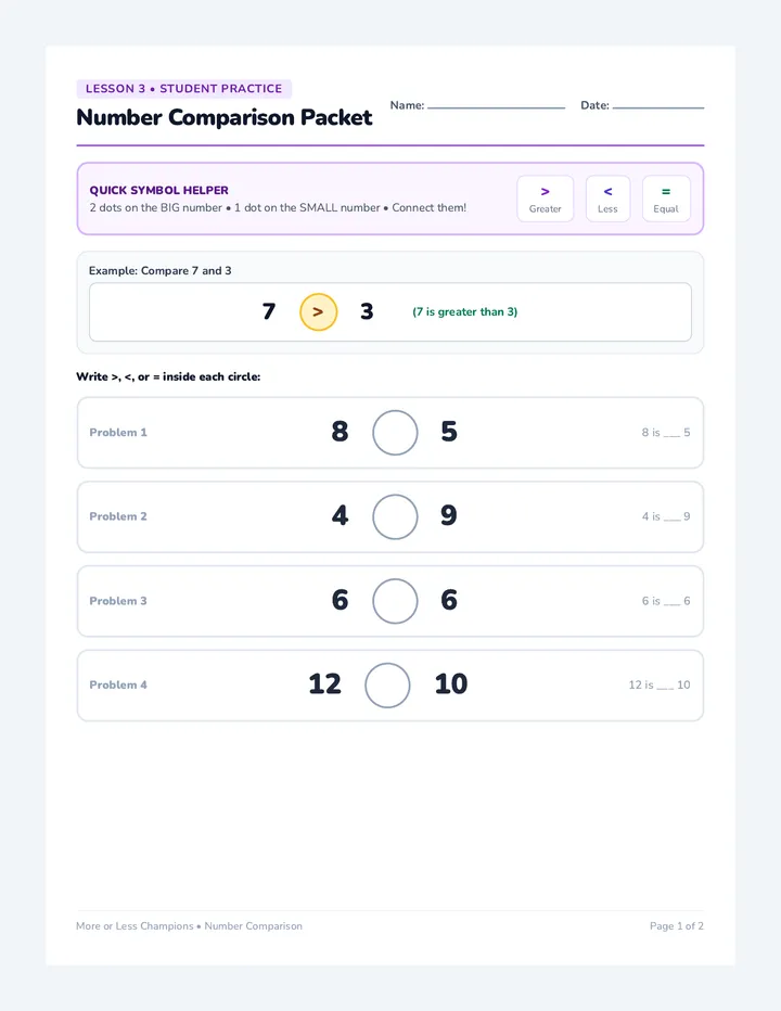 Number Comparison Packet