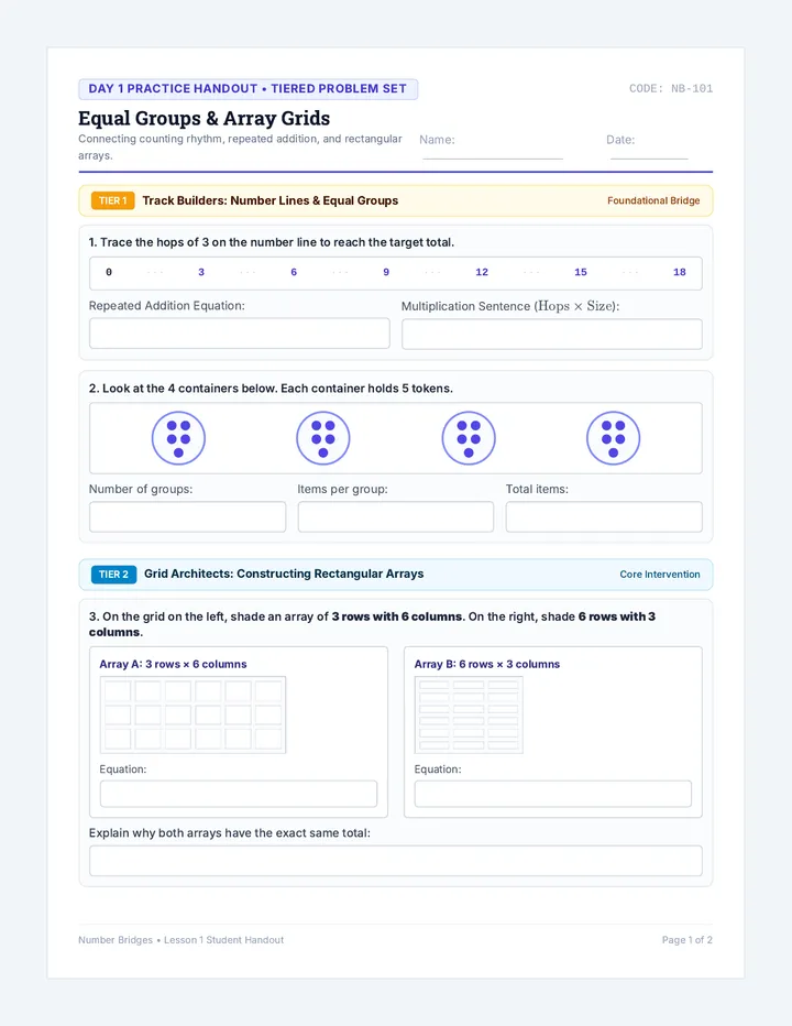 Equal Groups Tiered Practice Worksheet