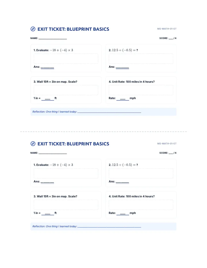 Number Blueprints Exit Ticket