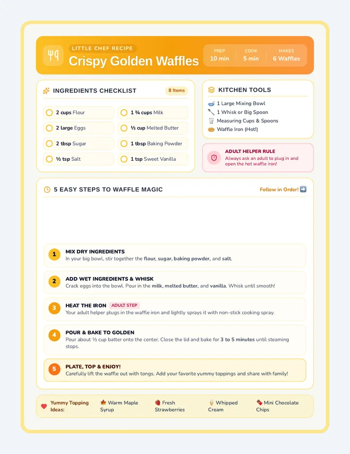Golden Waffle Recipe Card