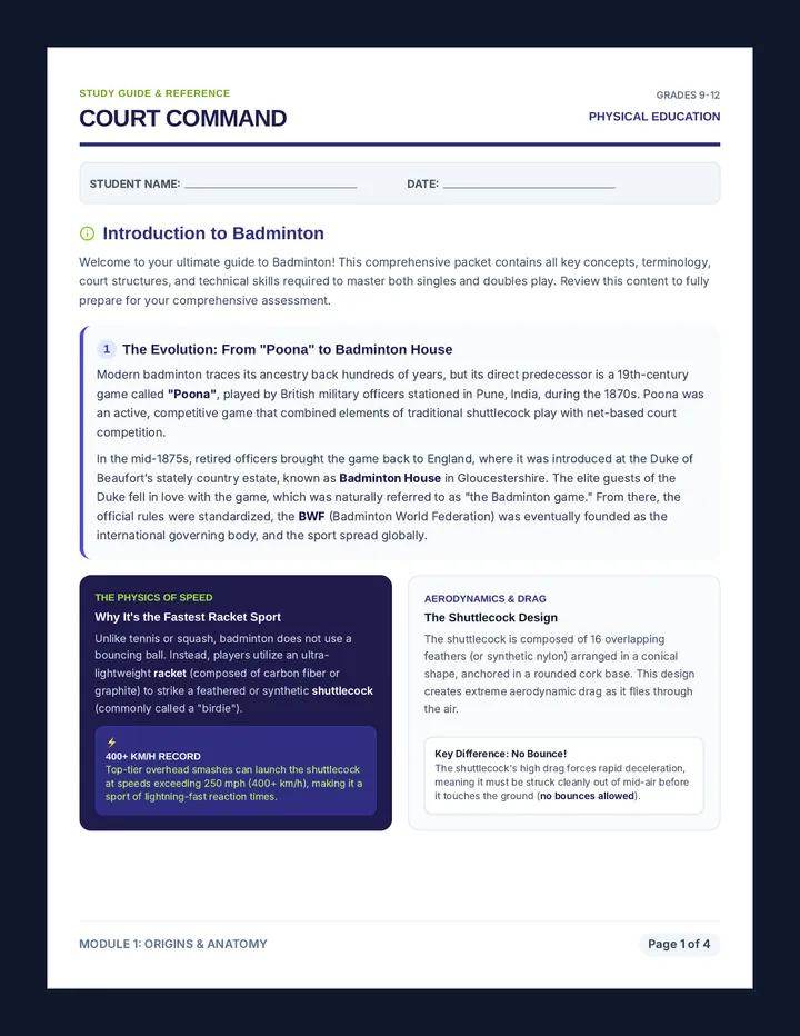 Court Command Badminton Study Packet