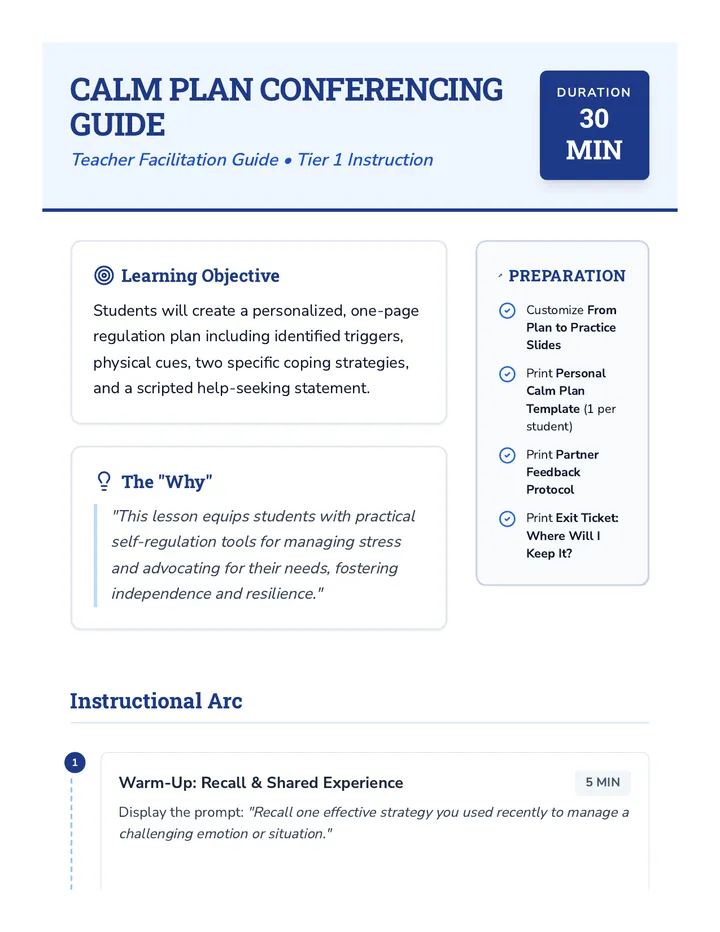 Calm Plan Conferencing Guide Teacher Guide