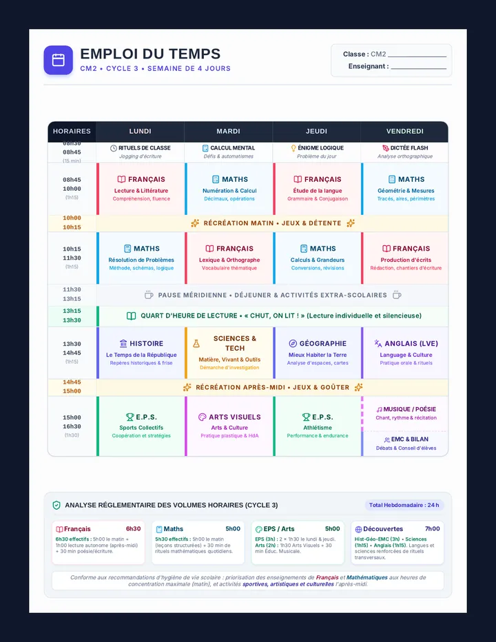 Emploi du Temps CM2 Poster