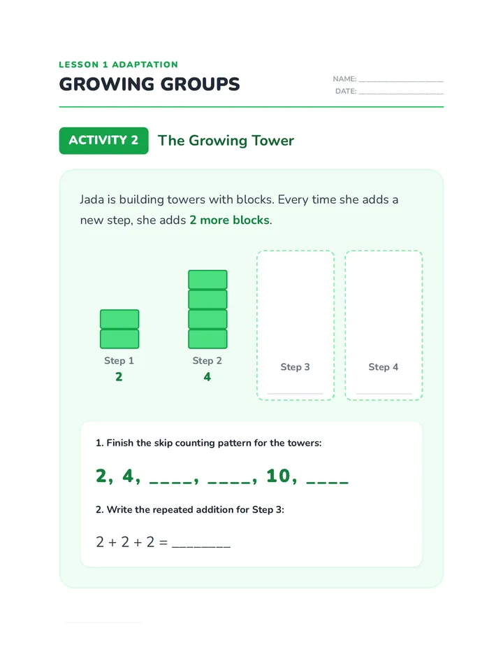 Lesson 1 Adapted Activities Grade 2