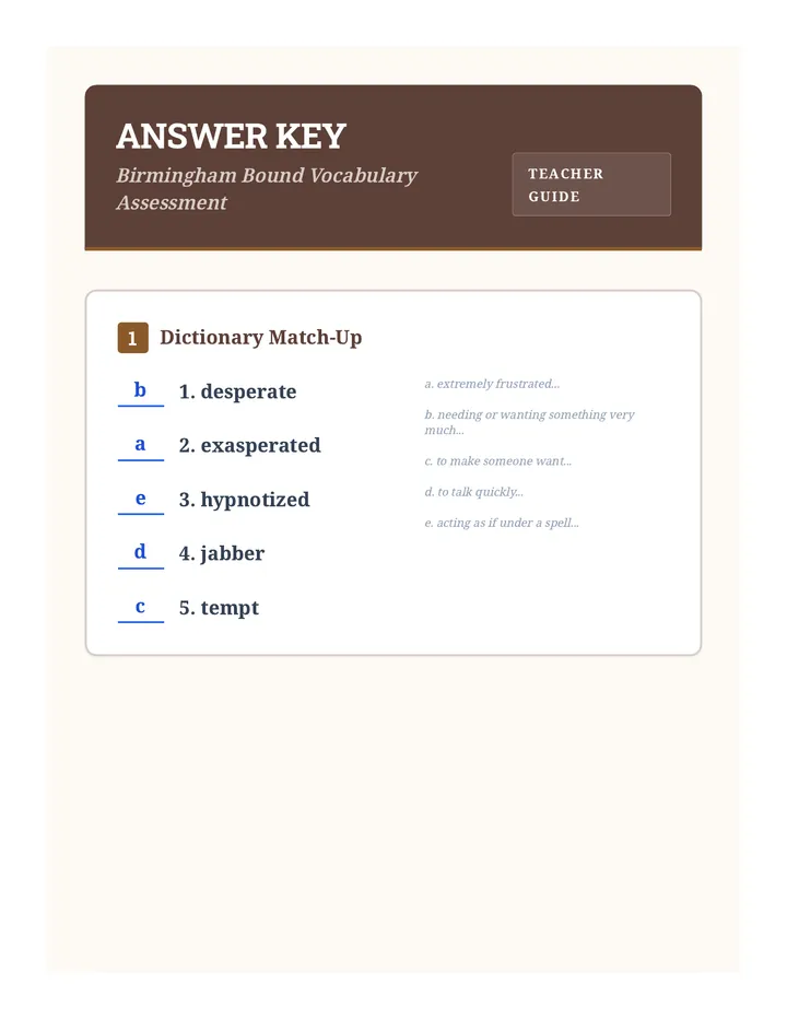 Birmingham Bound Answer Key