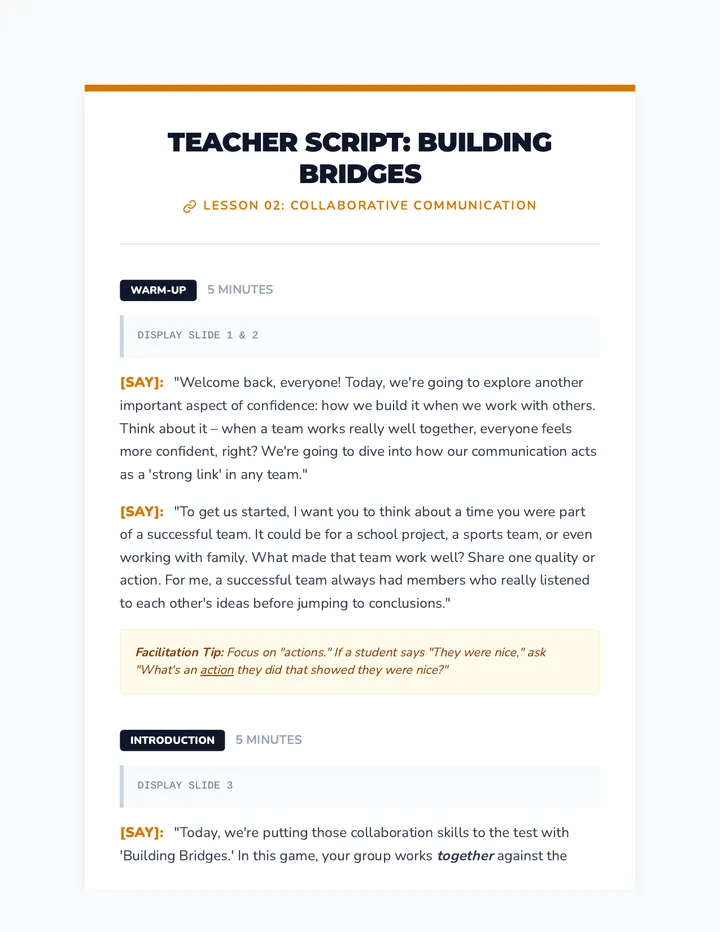 Building Bridges Teacher Script