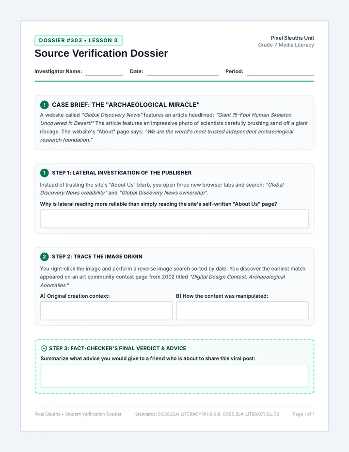 Verification Dossier Worksheet