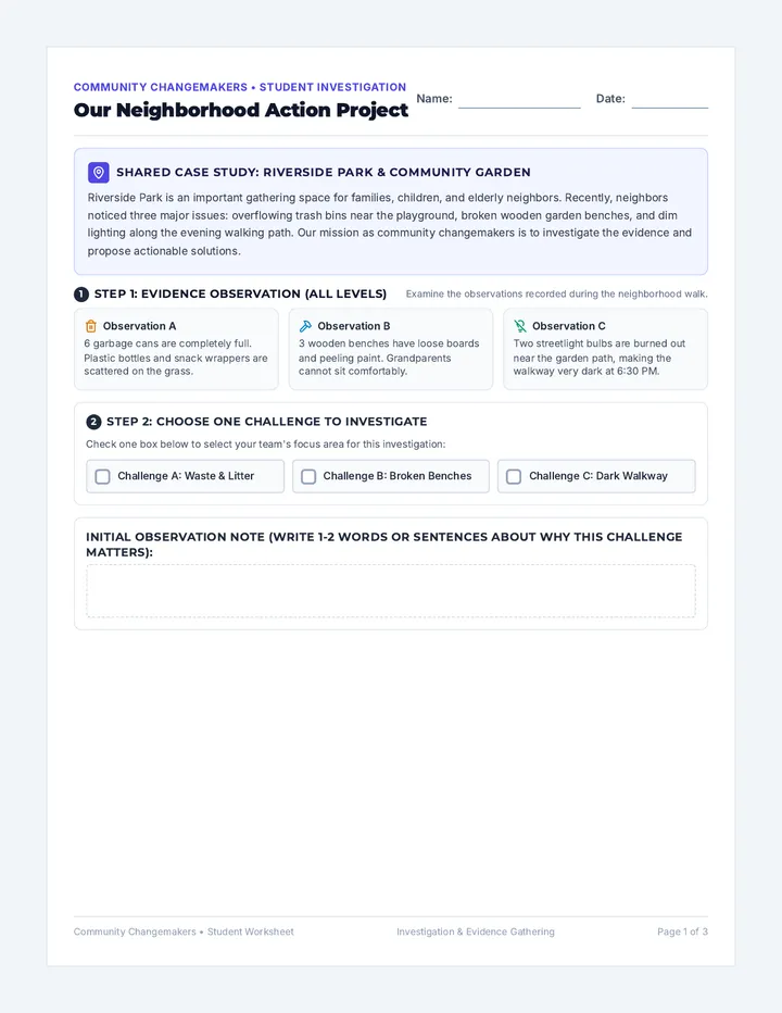 Community Action Student Worksheet